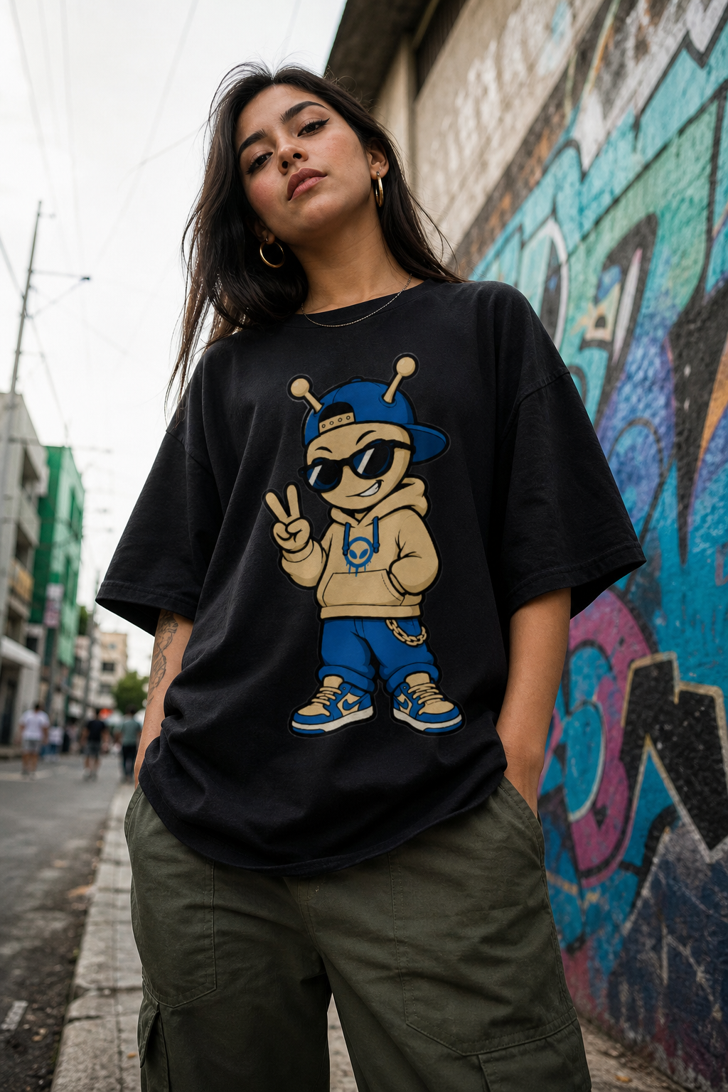 Playera Oversize Alien Peace