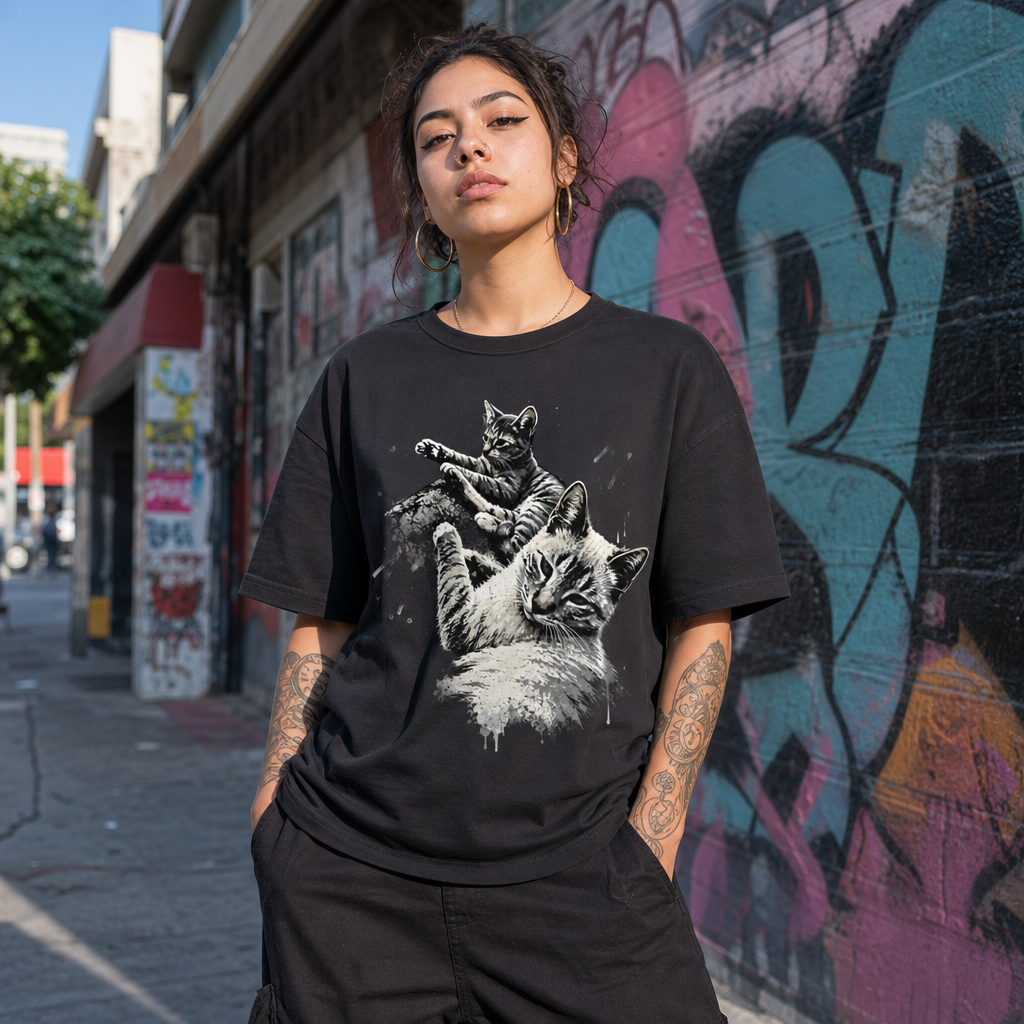 Playera Oversize Gatos Graffiti