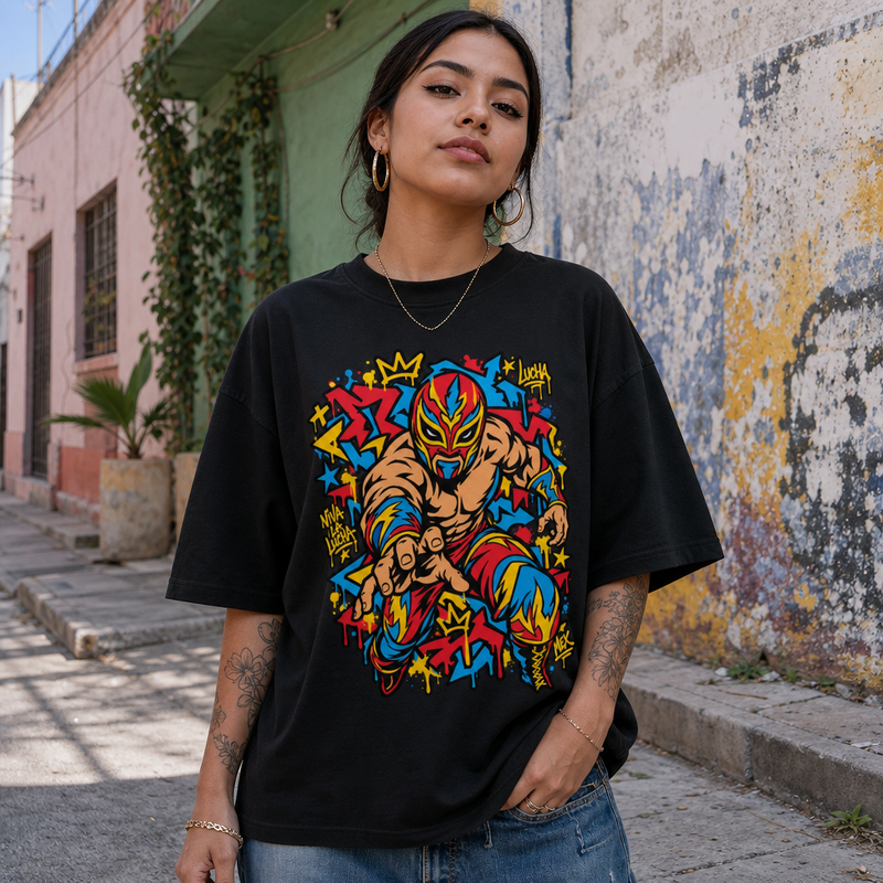 Playera Oversize Luchador Graffiti