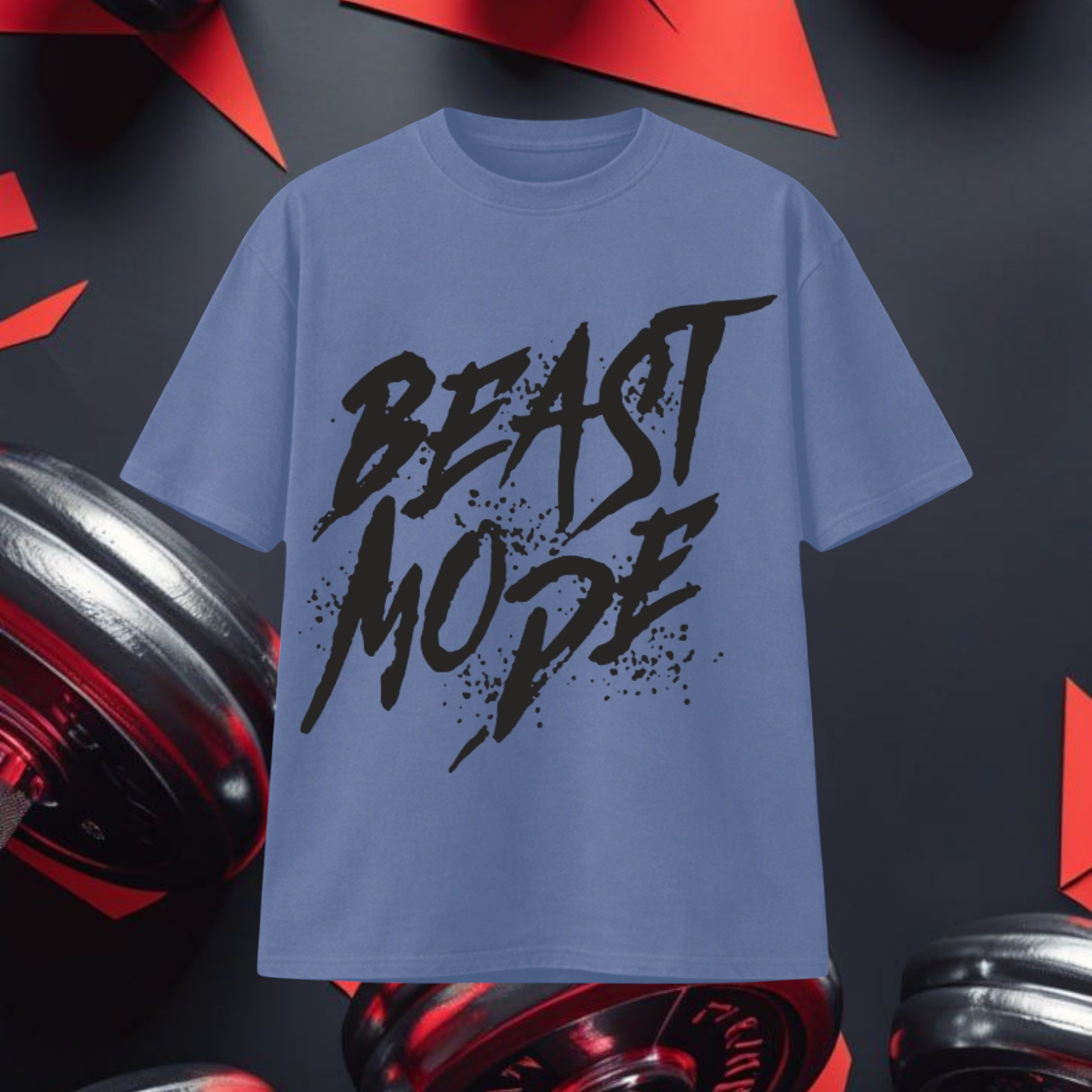 Camiseta TØBY STREET oversize azul con estampado negro Beast Mode y diseño boxy de estilo urbano