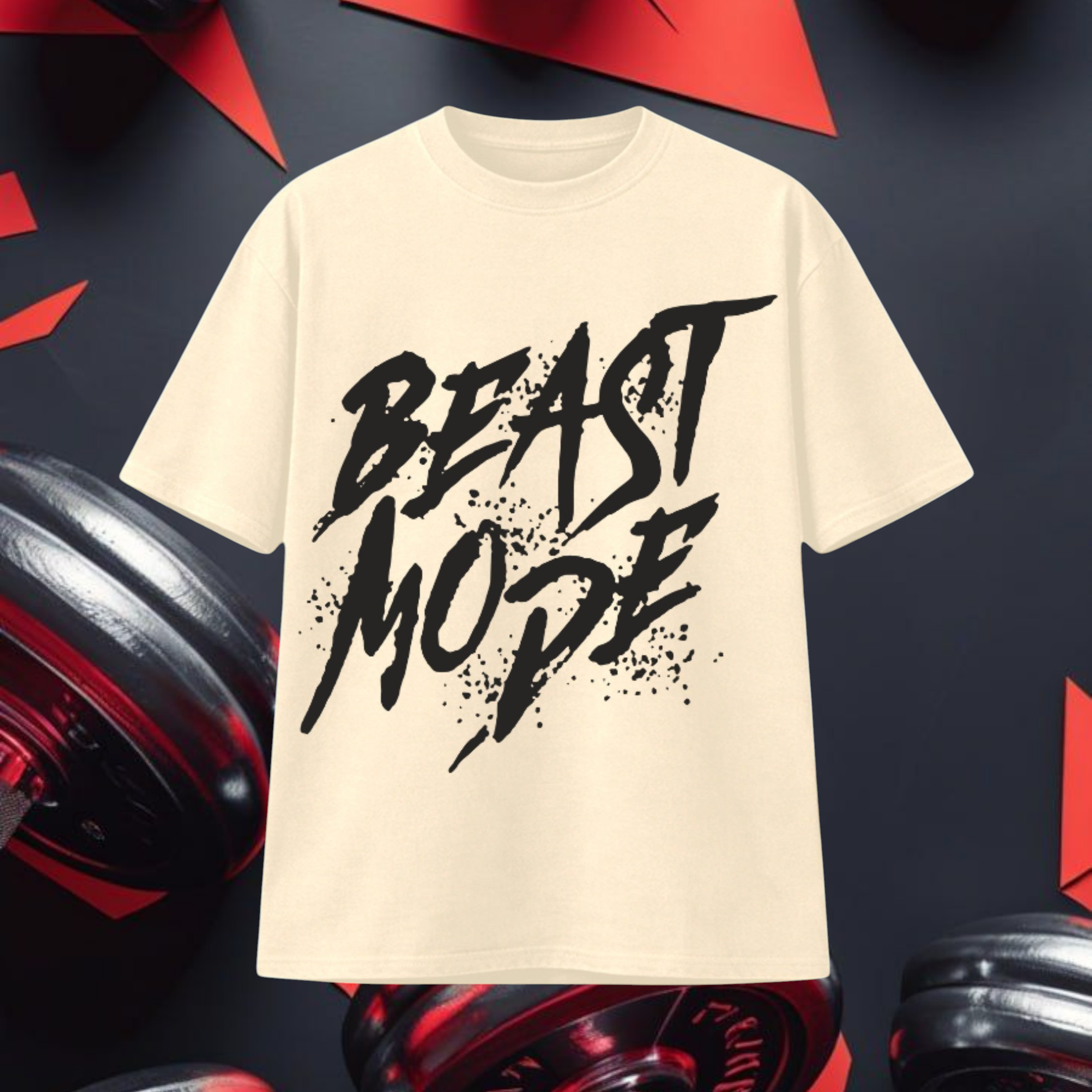 Camiseta TØBY STREET oversize color crema con estampado gráfico negro Beast Mode en estilo urbano y corte boxy.
