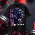 Camiseta oversize negra TØBY STREET con estampado gráfico de gorila y texto Primal Fitness para entrenamiento