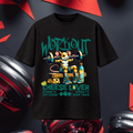 Camiseta oversize negra TØBY STREET con estampado gráfico de ratón musculoso levantando pesas y texto colorido