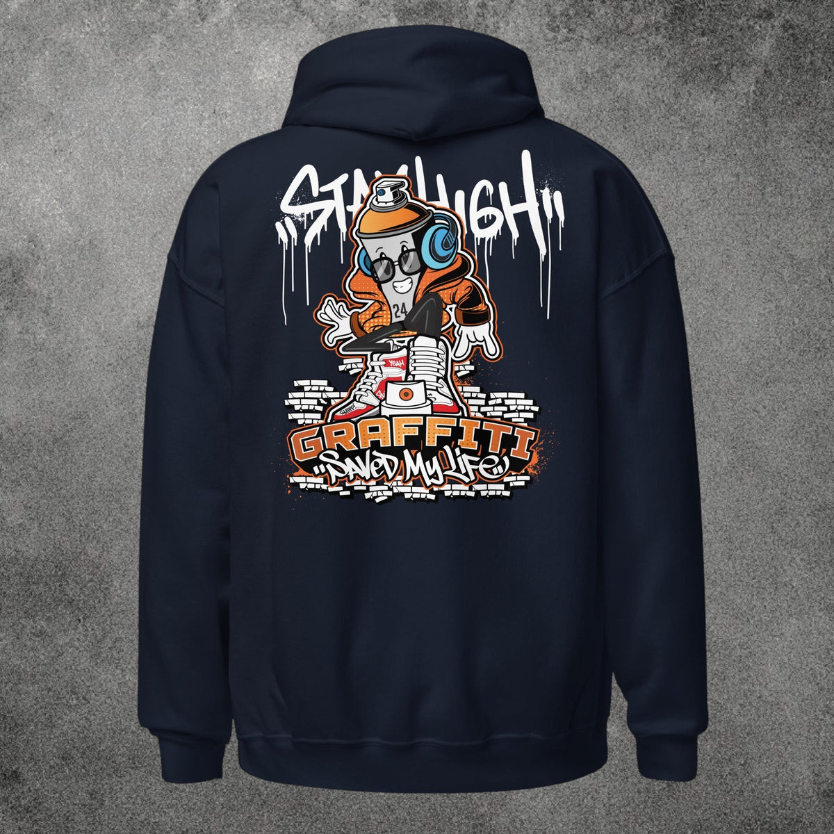 Sudadera con capucha TØBY STREET azul marino con estampado de graffiti urbano en la espalda y diseño de spray