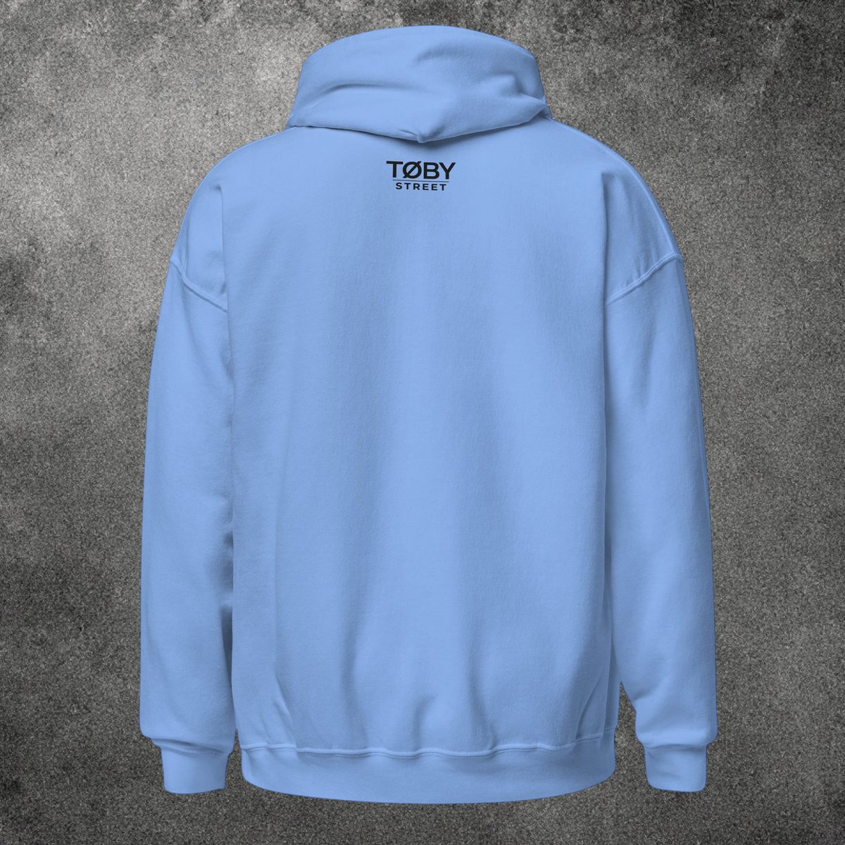 Sudadera con capucha TØBY STREET azul claro unisex de algodón y poliéster con diseño de espalda minimalista