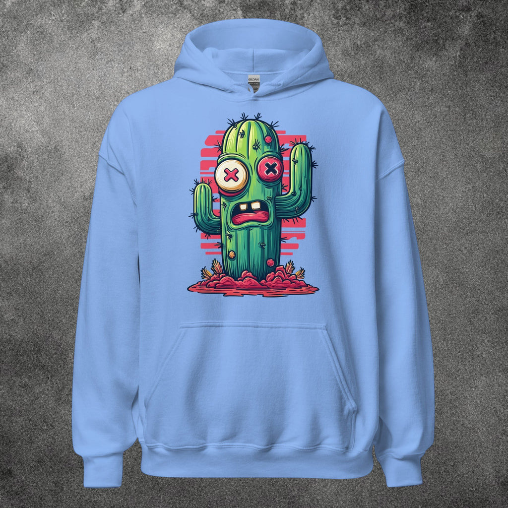 Sudadera con capucha TØBY STREET azul claro con estampado gráfico de cactus estilo cartoon y bolsillo canguro.