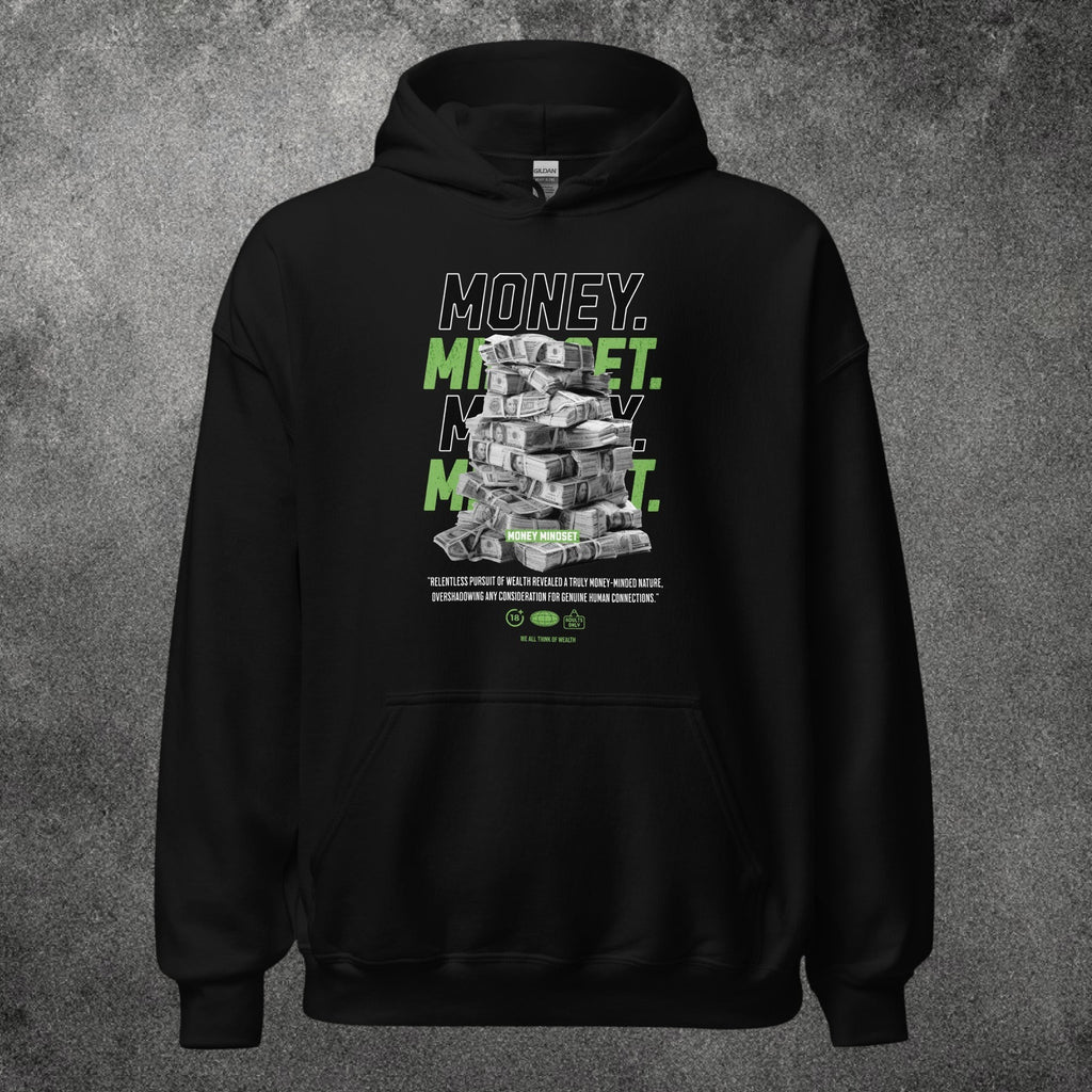 Sudadera con capucha negra TØBY STREET con estampado gráfico de fajos de billetes y texto motivacional en el pecho