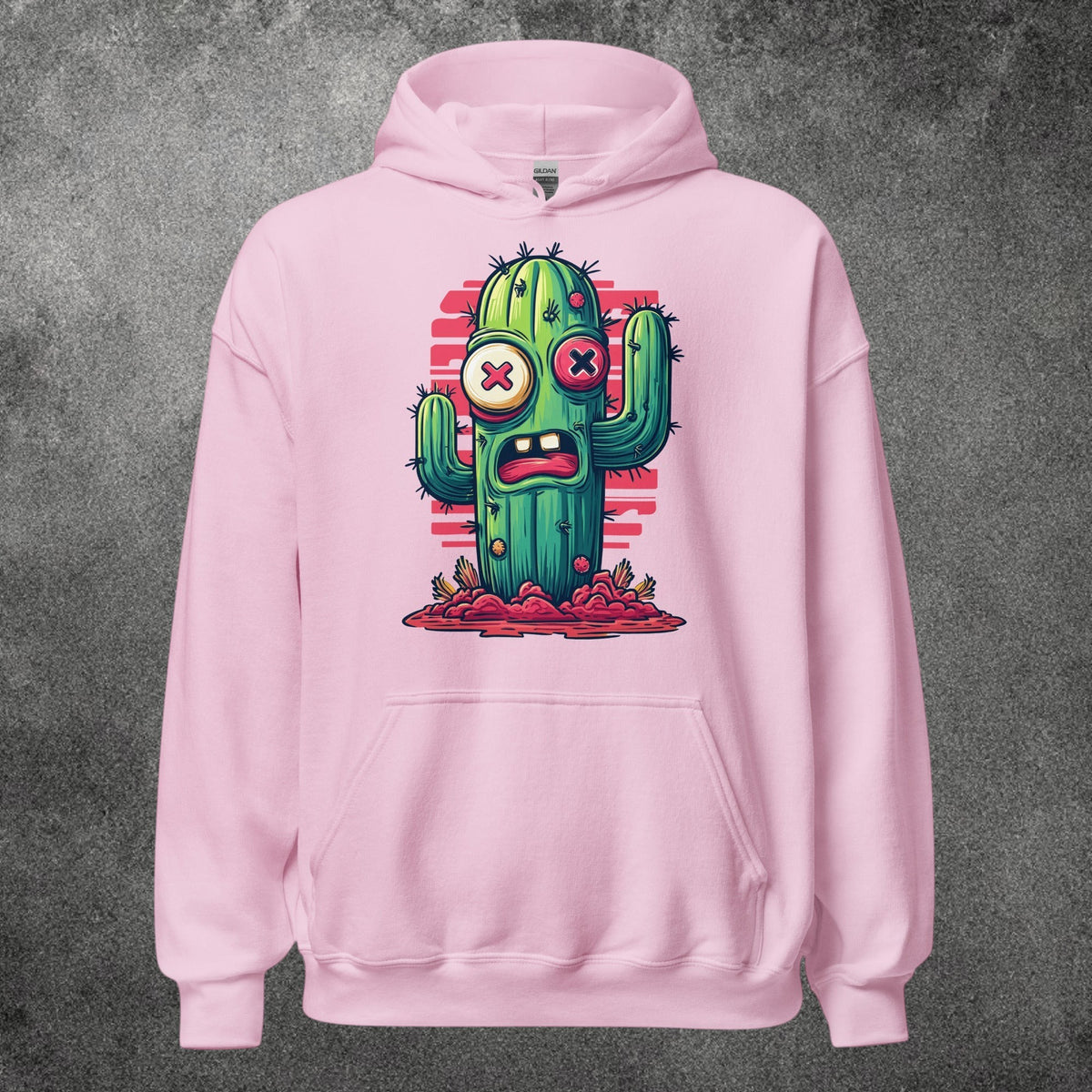 Sudadera con capucha TØBY STREET rosa claro con estampado gráfico de cactus estilo cartoon y bolsillo canguro.