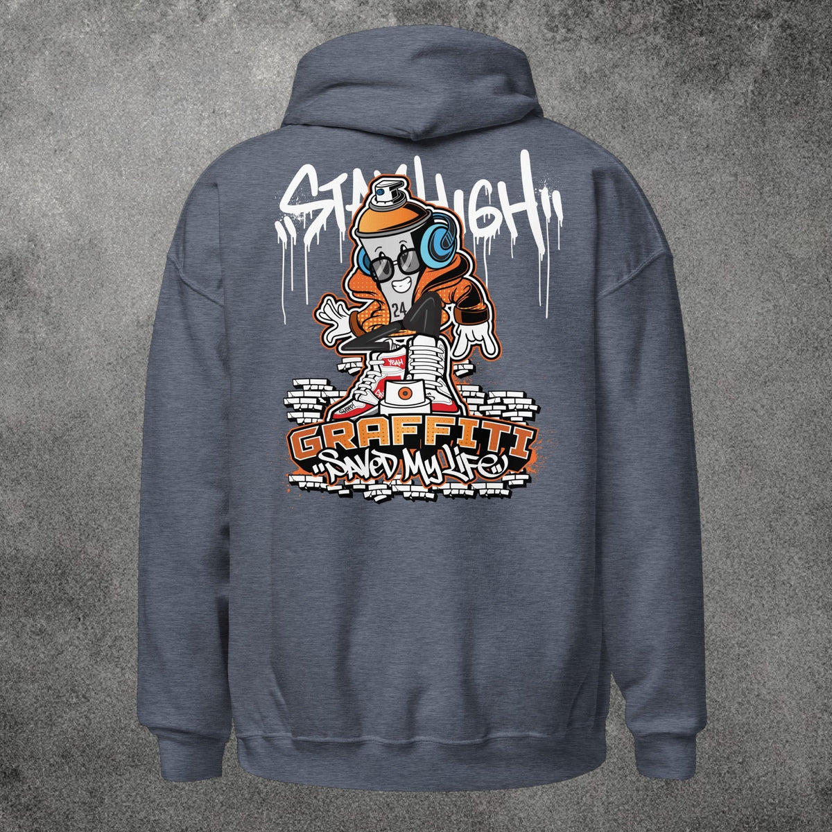 Sudadera con capucha TØBY STREET azul marino oscuro con estampado de grafiti urbano en la espalda