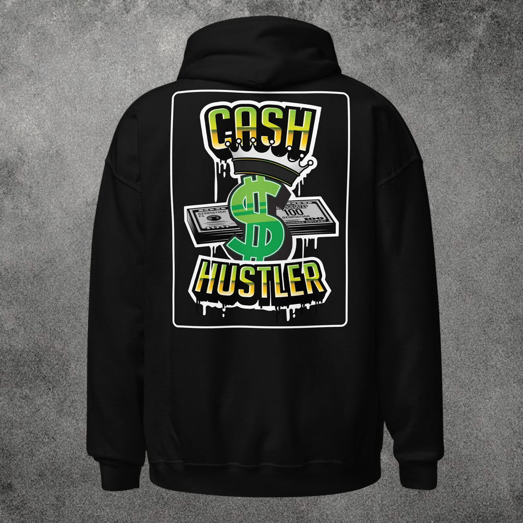 Sudadera con capucha negra TØBY STREET con estampado gráfico Cash Hustler y símbolo de dólar en la espalda