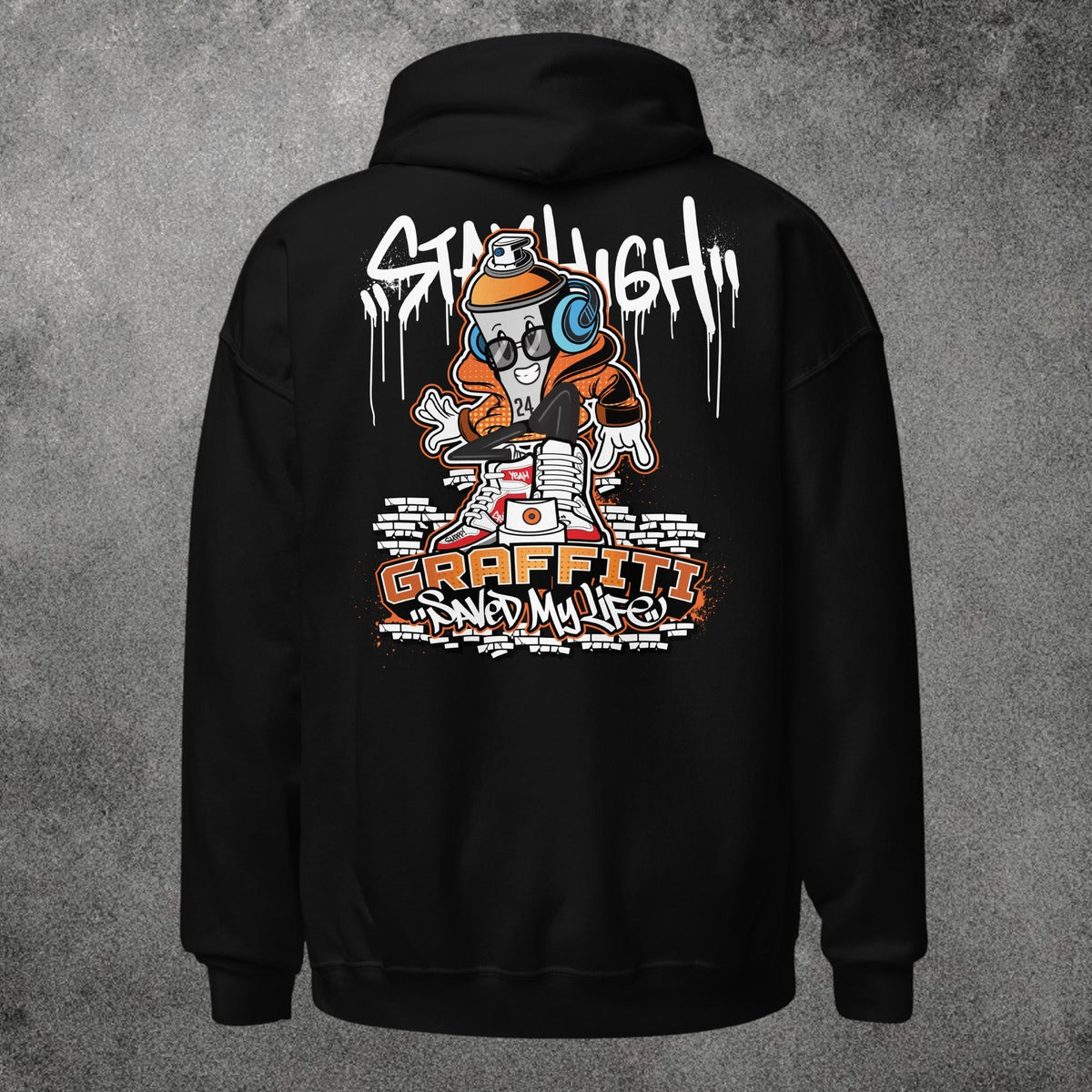 Sudadera negra con capucha TØBY STREET con estampado urbano de grafiti en la espalda y bolsillo canguro frontal